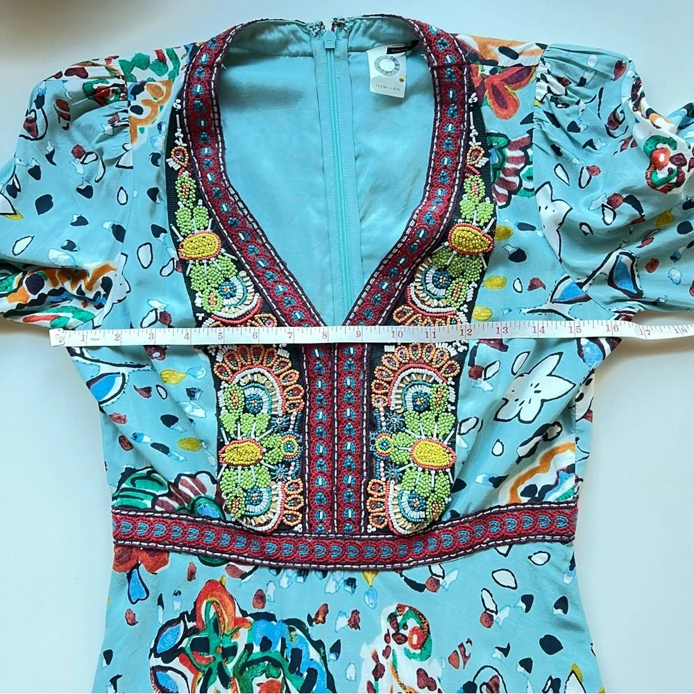 ANTHROPOLOGIE Akemi + Kin Karmina Sky Blue Beaded Dress with Pockets Size 2 - Picture 12 of 14